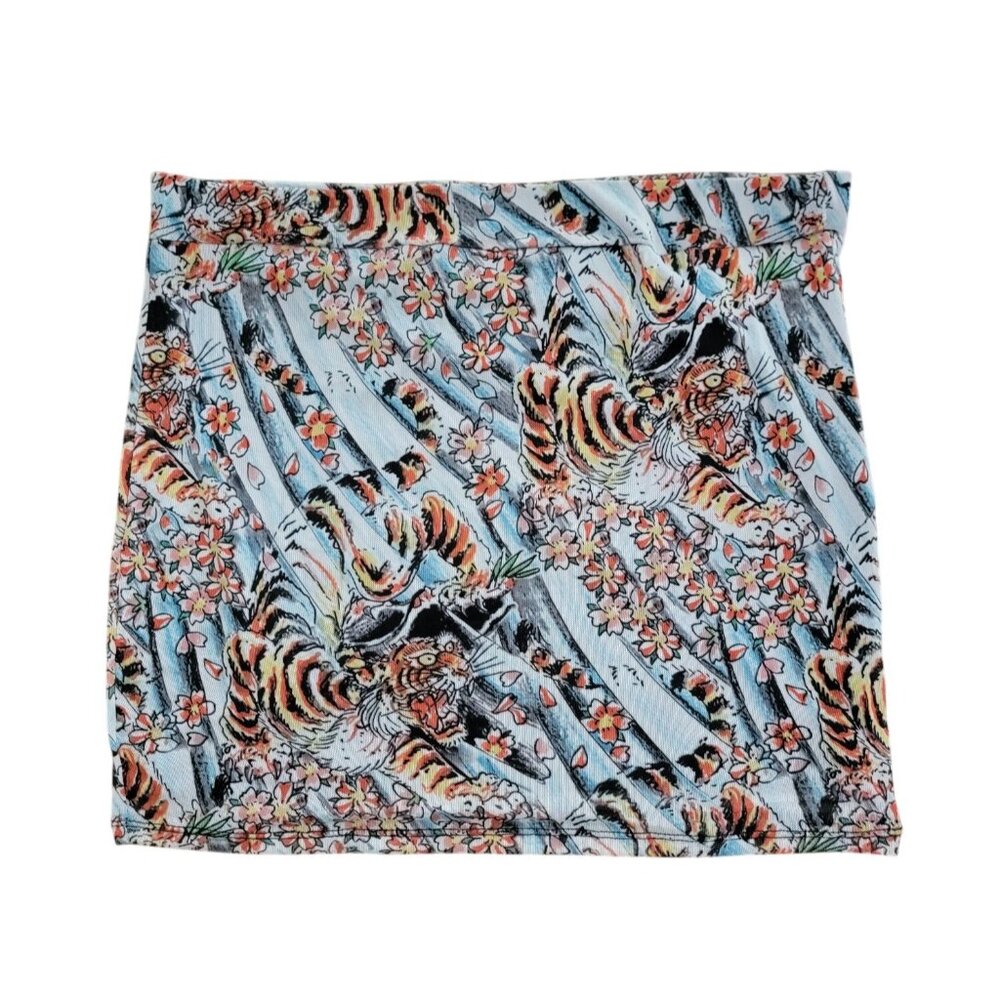 Ed Hardy Tiger & Floral Print Mesh Mini Skirt Women's Size L